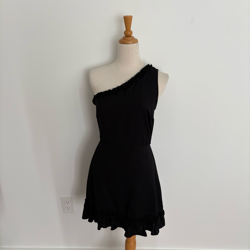 Trixxi Womens Dress Small Black Ruffles One Shoulder Midi Length Minimalist